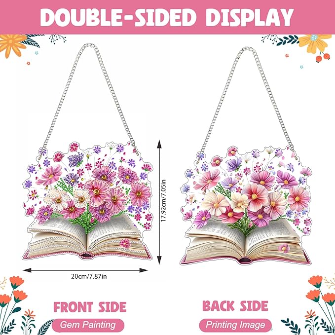 NAIMOER Diamond Art Hanging Kits for Adults, Book Flower Diamond Art Suncatchers, 5D Special Shape Fall Diamond Painting Pendant Window Ornament Gifts for Home Garden Door Wall Decor
