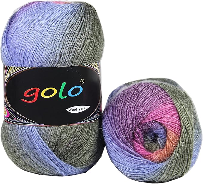 golo Wool Yarn for Knitting 550yd 0.22Ib Cachemire Multicolor Rainbow Yarn (5007)