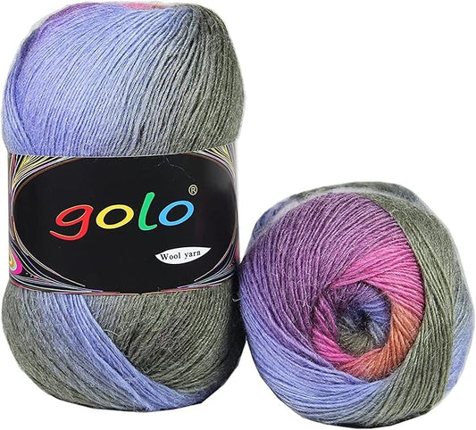 golo Wool Yarn for Knitting 550yd 0.22Ib Cachemire Multicolor Rainbow Yarn (5007)