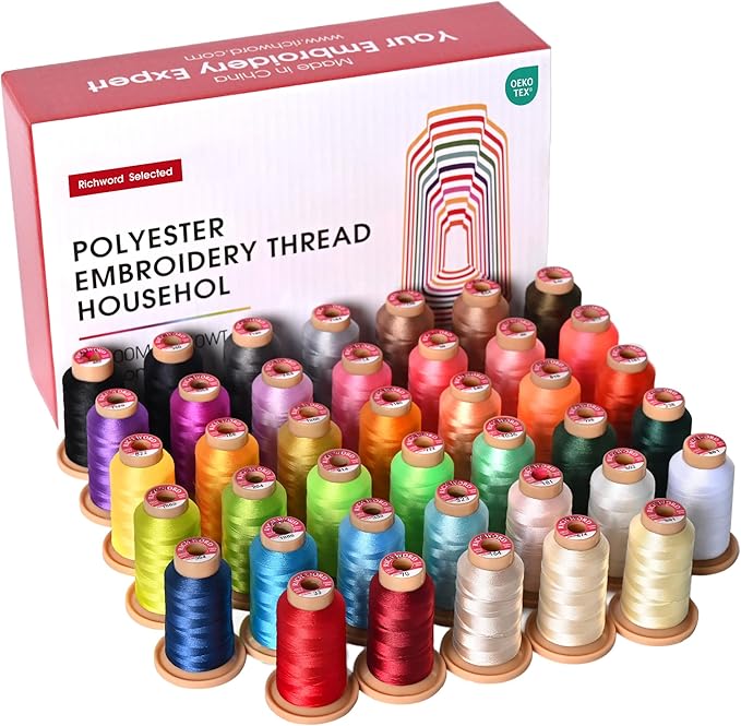 Poolin Embroidery Machine Thread Richword Selected 800M 40 Colors 40WT(108D/2) Polyester Embroidery Thread Set for Embroidery & Sewing Machines, Ideal for Multi-Design Projects