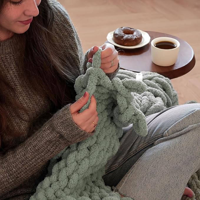 Mellobello Jumbo Chunky Yarn for Hand Knitting - Super Thick Chenille Chunky Yarn for Crocheting - Extra Soft Bulky Fluffy Blanket Big Yarn 8 Jumbo Pack (27yds,8 oz Each Skein) Khaki