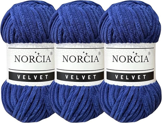 Soft Velvet Yarn Chenille Yarn for Crocheting Super Bulky 3x100g (3x74.3 yds) Baby Blanket Yarn for Knitting Amigurumi Yarn for Crochet Weaving Craft (Royal Blue, 3 Skeins)