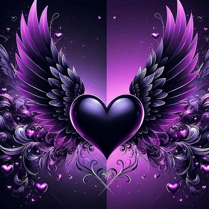 ijbnhd Angel Wings Diamond Art Kits for Adults - Purple Heart Diamond Painting Kits for Beginners, DIY Heart Gem Art Crafts Full Round Drill for Home Walls Decor 12X12Inch