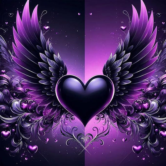 ijbnhd Angel Wings Diamond Art Kits for Adults - Purple Heart Diamond Painting Kits for Beginners, DIY Heart Gem Art Crafts Full Round Drill for Home Walls Decor 12X12Inch