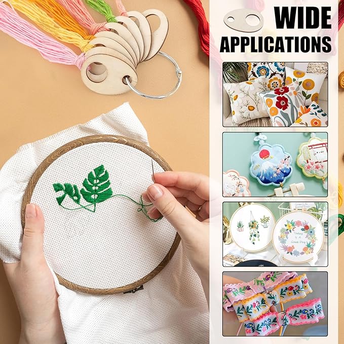 101pcs Wooden Thread Drops,1.97x1.38 Inch Teardrop Embroidery Floss Organizer with Floss Ring Cross Stitch Bobbins for DIY Sewing Storage,Craft Supplies(Style A)