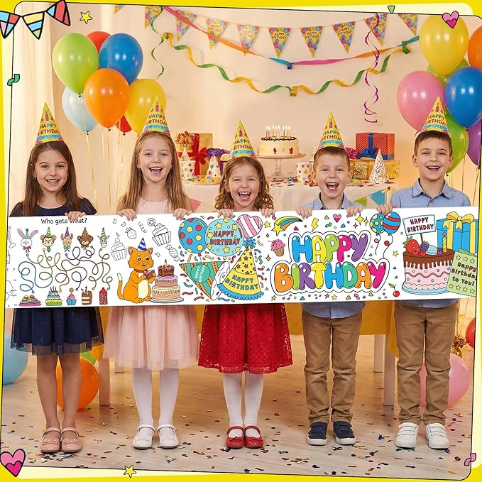 Janlaugh 3 Pack Happy Birthday Coloring Paper Roll for Kids 118 X11.8 Inch Drawing Paper Roll Giant Coloring Poster Jumbo Motivational Page Tablecloth for Adult Birthday Party Classroom Craft Team Art