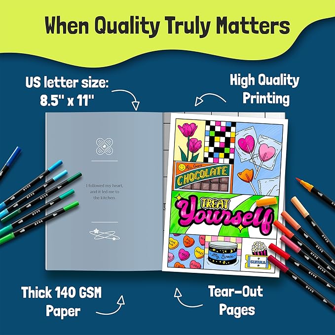 RYVE Adult Coloring Book Set for Adults Relaxation - Sassy & Funny Self Care Gifts for Women, Motivational Swear Word Coloring Book, Cancer Care Gifts Chemo Care Package for Women, 24 Markers Included