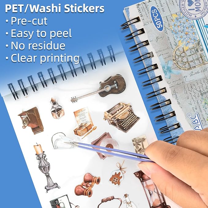 Uideyvi Sweet Series Sticker Scrapbooking Supplies for Junk Journal, 25 Sheets Washi Stickers and 25 Sheets PET Stickers(TZ-010-004)