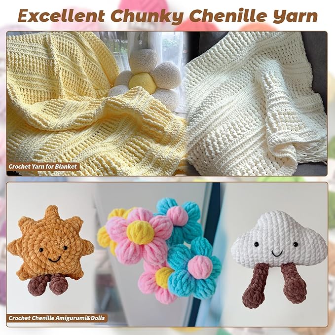 20 Pack Bulky Velvet Chenille Yarn, Baby Yarn for Crocheting Soft Blanket, 2000g(1094yds) Chunky Crochet Yarn, Thick Multicolor Yarn for Crocheting Amigurumi, Crafts, Home Decor B