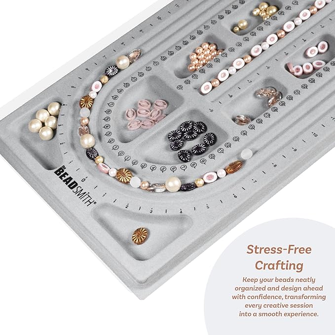 The Beadsmith Bead Board, Grey Flocked, 3 U-Shape and 3 Straight Channels, 10 x 18.5 inches, Design Boards for Creating Bracelets, Necklaces and Other Jewelry