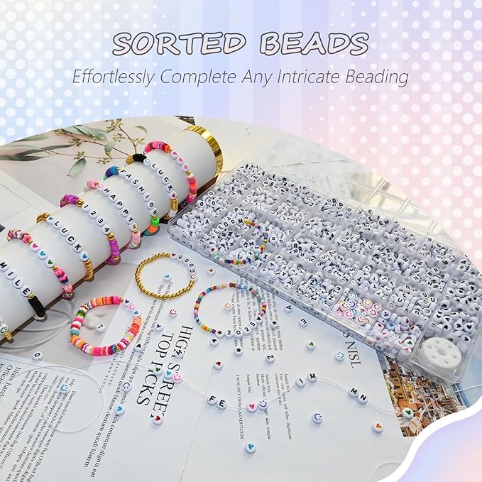 Amaney 1600pcs Acrylic Alpabet Letter Beads,31 Styles,Heart,Number,Star and Smiley Beads,4x7mm for Jewelry Making Bracelets Necklaces Key Chains