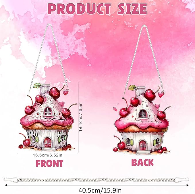 DOMROM Cake Diamond Art Hanging Kits for Adults, Special Shaped Crystal Diamond Painting Cake Pendant, DIY Diamond Art Suncatchers for Home Garden Wall Decor Gift
