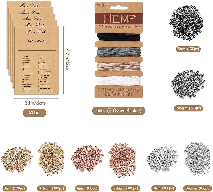 DIY Morse Code Bracelet Making Kit, 800 Round Spacer Beads and 800 Long Tube Spacer Beads Handmade Adjustable Bracelets Necklaces 20 Morse Code Decoding Card and 20 Yard Twine Cord for Jewelry Making