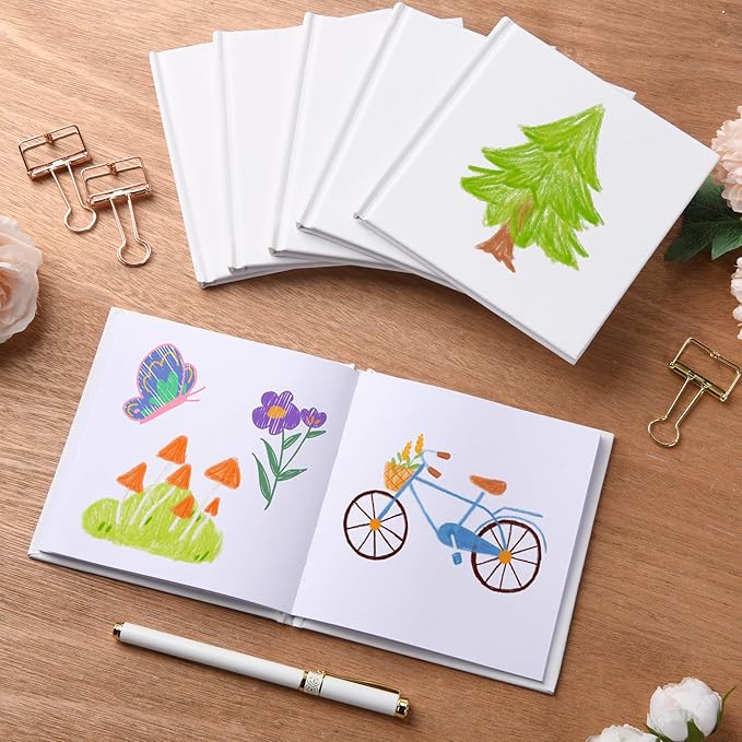 zmybcpack 12 pack white hardcover blank book 5x5 inch, hardcover blank book for students to write stories, hardcover sketchbooks journal（white, 22 sheets/ 44 pages each notebook）