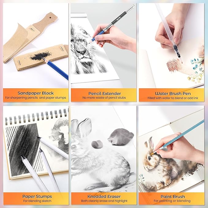 133 PCS Art Supplies Sketching Kit, Pro Drawing Pencils with Sketchbook, Coloring Book, Watercolor Pad, Black Paper Pad, Colored Graphite Charcoal Watercolor & Metallic Pencils for Artists Adults