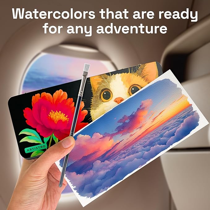 ARTISTRO 50 Colors Watercolor Paint Set - Portable Paint Set with Palette and Brush Pens - Travel Water Color Kit for Adults, Professionals, Kids - Art and Painting Supplies - Christmas Gift Idea