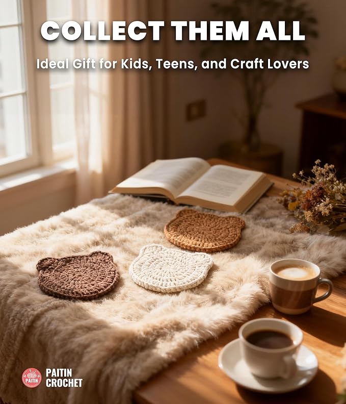PAITIN Crochet Starter Kit – Easy DIY Craft Set for Adult Beginners, Handmade Yarn Art Project with Video Guidance (Bear Coaster)