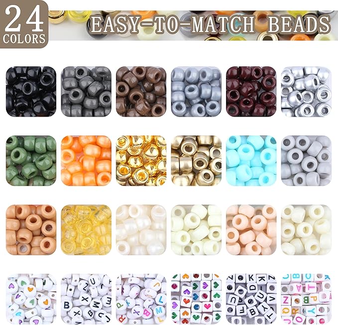 XIANNVXI 24Colours Grey Pony Beads for Bracelet 720pcs Letter Kandi Letter Friendship Grey Brown Pony Beaded for Jewelry Bracelet Crafts