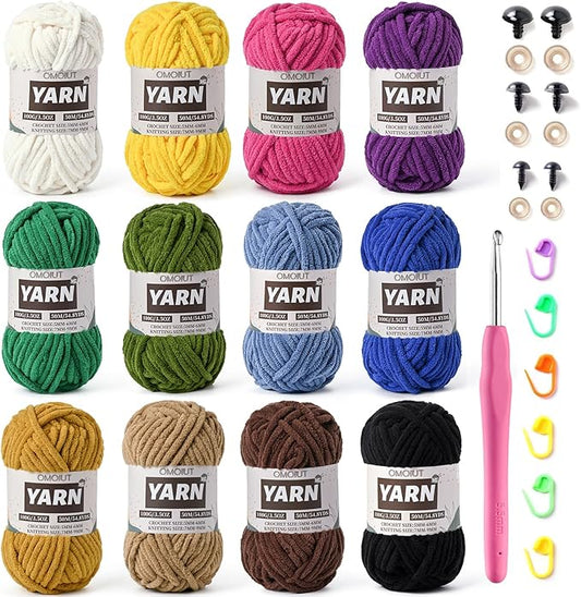 12 Pack Bulky Velvet Chenille Yarn, Baby Yarn for Crocheting Soft Blanket, 1200g(657.6yds) Chunky Crochet Yarn, Thick Multicolor Yarn for Crocheting Amigurumi, Crafts, Home Decor C