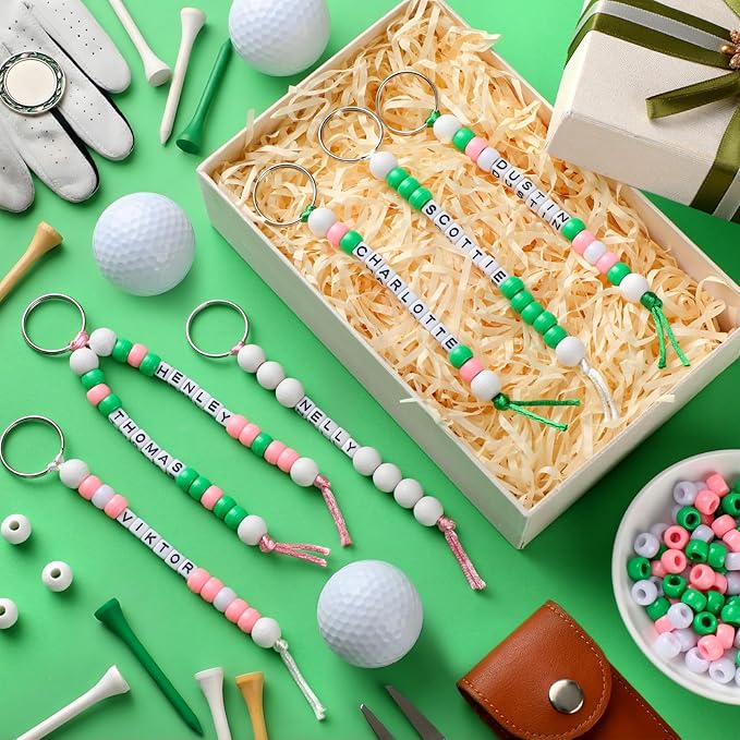 Landical 564 Pcs Golf Keychain Making Kit DIY Basketball Bead Keychain Set Craft Adjustable Sport Letter Bead Sport Theme Party Favor Gift Backpack Accessories Holiday Decoration(Pale Color)