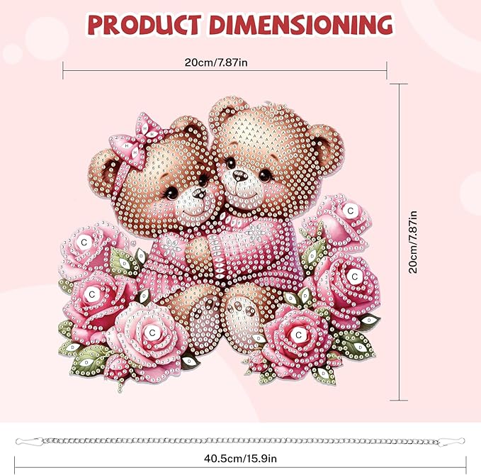 Bowetile Valentine's Day Diamond Art Hanging Kits for Adults, Diamond Art Suncatchers Couple Bear, 5D Special Shape Diamond Painting Flowers Pendant Window Ornament Gifts for Home Door Wall Decor
