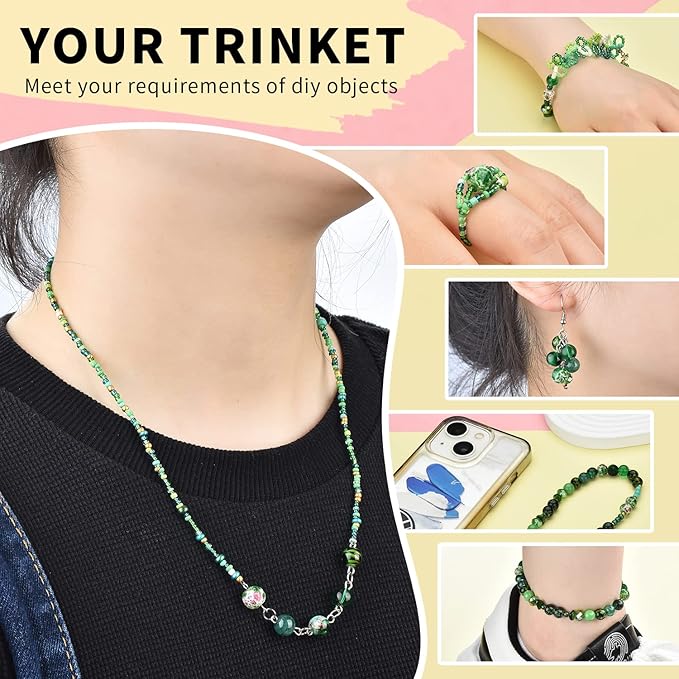 Glass Beads Jewelry Making Kit, Fresh Green Color-900pcs Include 8mm Assorted Beads, 4mm Bicone Crystal Beads, 2-4mm Spacer Seed Beads for DIY Bracelet, Earring Necklace Pendants Making Supplies