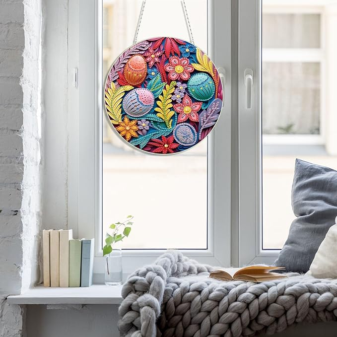 DIY Hanging Diamond Pendant Special Shaped Crystal Diamond Art Painting Ornament Single Sided for Window Home Garden Wall Door Decor-Easter Egg
