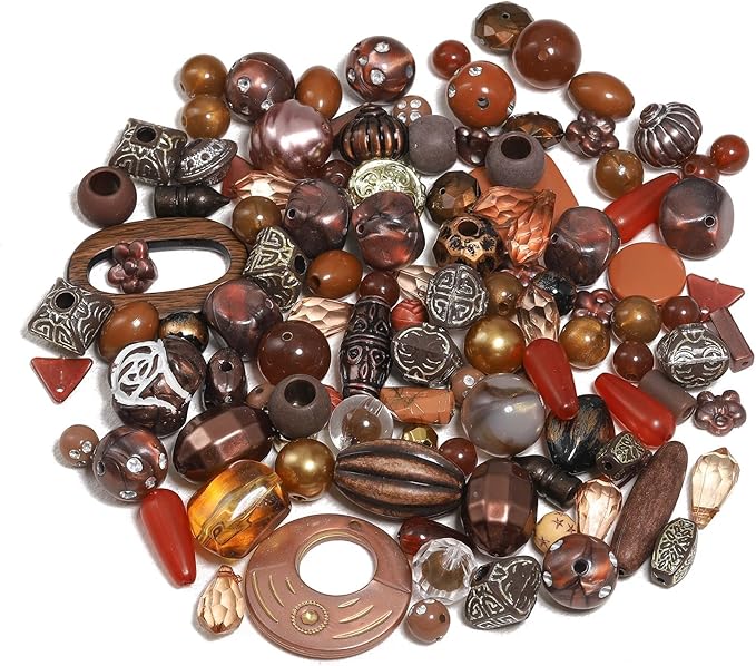7.5 OZ Assorted Vintage Acrylic Beads for Jewelry Making, Song Xi Unique Flower Rose Czech Beads for Bracelet Earrings, Bohemia Style, Bulk, DIY Holiday Gift (240-260 PCS, Deep Coffee)
