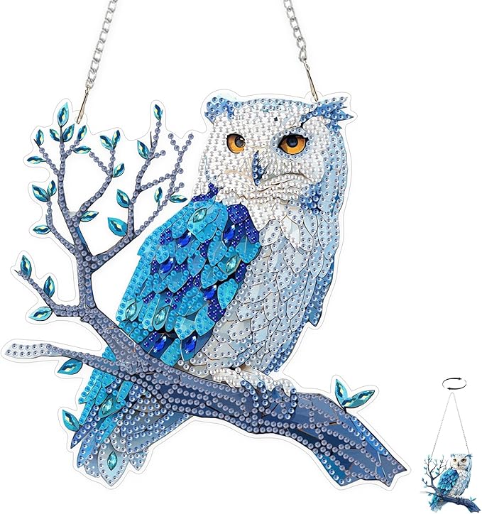 TOSTOG Owl Diamond Art Hanging Kits for Adults, Owl Diamond Painting for Adults Window Pendant, Special Shape Diamonds Diamond Painting Hanging Pendant Kit for Wall Home Decor Gift