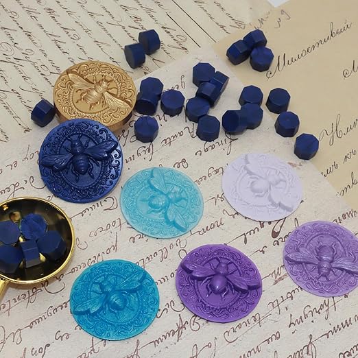 250pcs Wax Seal Beads Royal Blue, Andotopee Premium Sealing Wax Beads for Stamp Seals, Octagon Metallic Seal Stamp Pellets Refill Pack for Wedding Invitation, Letter Envelope, Scrapbook DIY Crafts