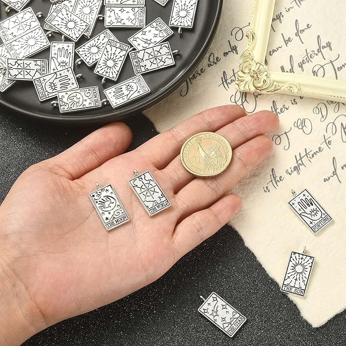 DanLingJewelry 50Pcs 5 Styles Tibetan Tarot Cards Charms Rectangle for Jewelry Making