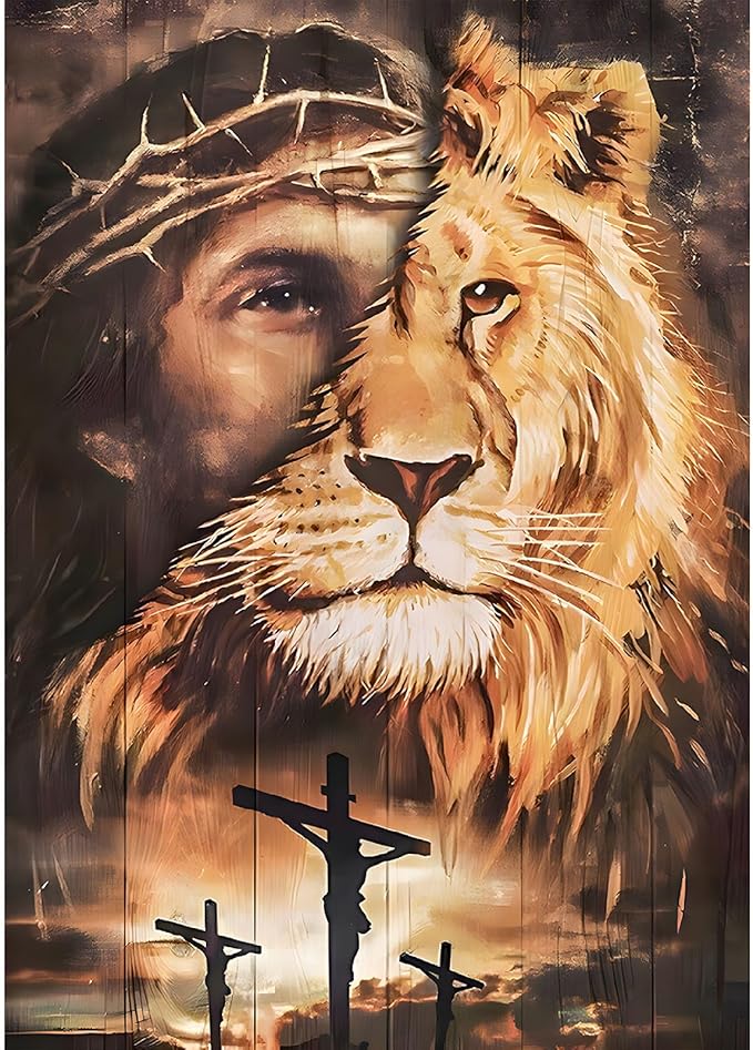 SENQAO Lion Diamond Painting Kits for Adults, Lion & Jesus Diamond Painting DIY 5D Diamond Painting Animal Lion Diamond Art Kits Picture for Home Wall Decor 30x40cm