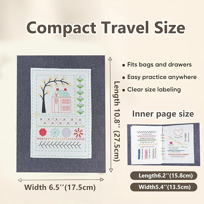pzvdsog 2026 Upgraded Removable Stitch Book Kit with Extra Thick Threads, Needles Threader Thimble Sewing Tool, DIY Embroidery Stitch Bo-ok kit, 108 Pattern for DIY and Sew Enthusiast