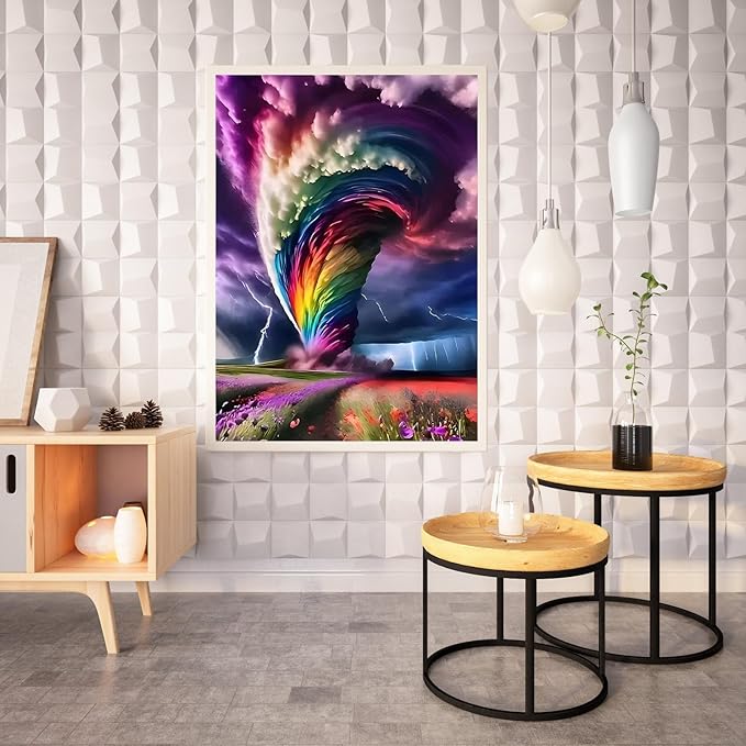 Rainbow Storm Diamond Painting Kits for Adults, 5D Diamond Art Painting by Numbers Kits, DIY Rainbow Storm Diamond Art Kits, Full Round Drill Diamond Paintings for Adults for Home Wall Decor, 12x16in
