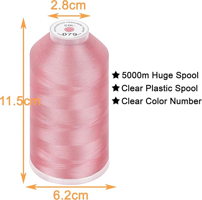 New brothread - Single Huge Spool 5000M Each Polyester Embroidery Machine Thread 40WT for Commercial and Domestic Machines - Salmon Pink