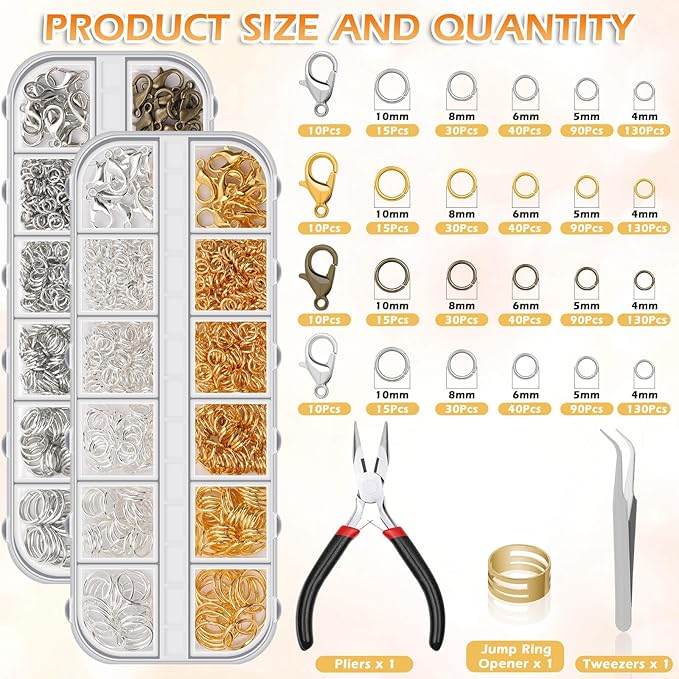 PAXCOO Jewelry Making Kit, 1260 Pcs Assorted Color Jump Rings & Lobster Clasps with Tools & Pliers for Necklace Repair