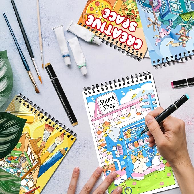 Elfew 4 Set Coloring Books for Teens & Kids 8-12, Stress Relieving & Therapeutic Coloring Book with 80 Cute Patterns, Anxiety Relief & Relaxation for Teens Adult Women