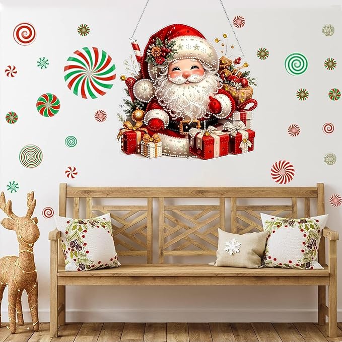 Diamond Art Hanging Kits for Adult, Christmas Diamond Art Crafts Decor, 5D DIY Acrylic Painting Ornaments, Window Pendants Wall Hanging Kits for Home Garden (Grandpa)