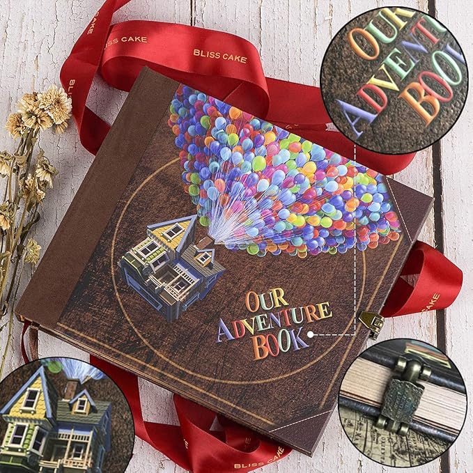 Scrapbook Photo Album,Our Adventure Book, Embossed Words Hard Cover Movie Up Travel Scrapbook for Anniversary, Wedding, Travelling, Baby Shower, etc (Adventurebook Ball)