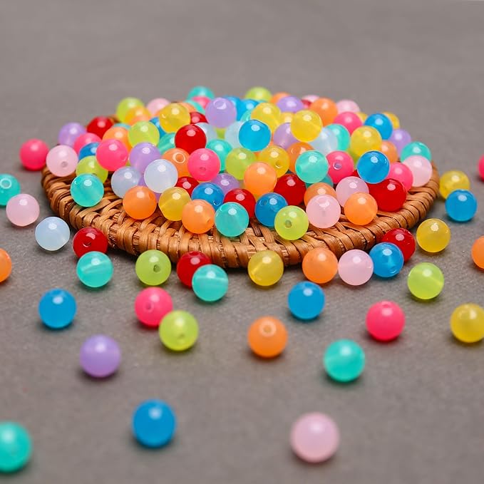 bonny boxx 500pcs 8mm jelly deep mix colors round beads, smooth transparent acrylic balls, plastic resin gumball bubblegum chunky beads for necklace & bracelet making, crafting supplies