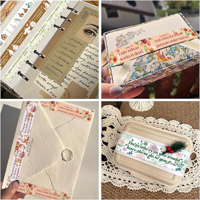 18 Rolls Vintage Washi Tape Set – Retro Floral & Bible Verse Designs for Scrapbooking, Journaling (Junk/Bullet/Bible) & DIY Crafts – Premium Archival-Grade Decorative Tape Gift for Crafters