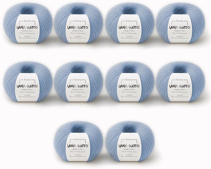 Silk Mohair Luxury Yarns, Premium and Soft Blend for Knitting, Made in Italy (Light Blue - 7264, 10)
