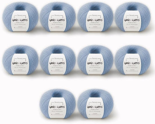 Silk Mohair Luxury Yarns, Premium and Soft Blend for Knitting, Made in Italy (Light Blue - 7264, 10)