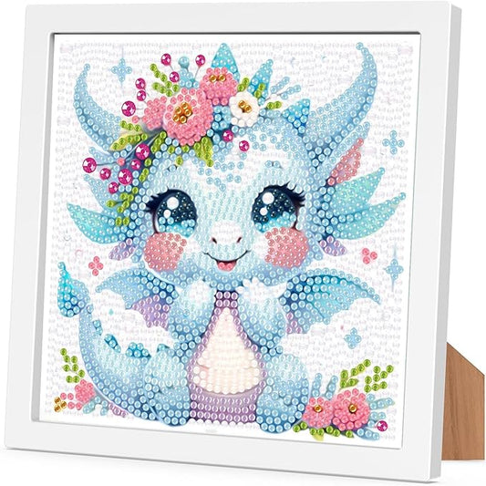 Arttoplus Dragon Diamond Art Kits for Kids 4-6-8-12 with Frame-Animal Diamond Painting Kits for Kids with Frame,Dragon Gem Art Kits for Kid for Gift Home Wall Decoration(7x7inch)