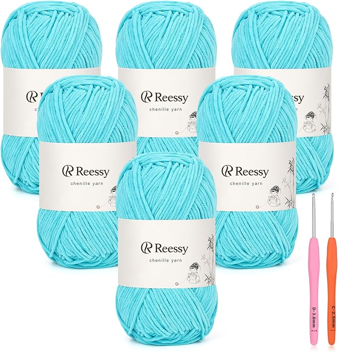 Skinny Chenille Yarn for Crocheting - 6 Pack of 50g/158yd (948yd Total) - Soft Matte Thin Chenille CYC #2 - Fine Weight Baby Yarn for Plush Toys, Baby Blankets & Small Crafts(Slate Blue)