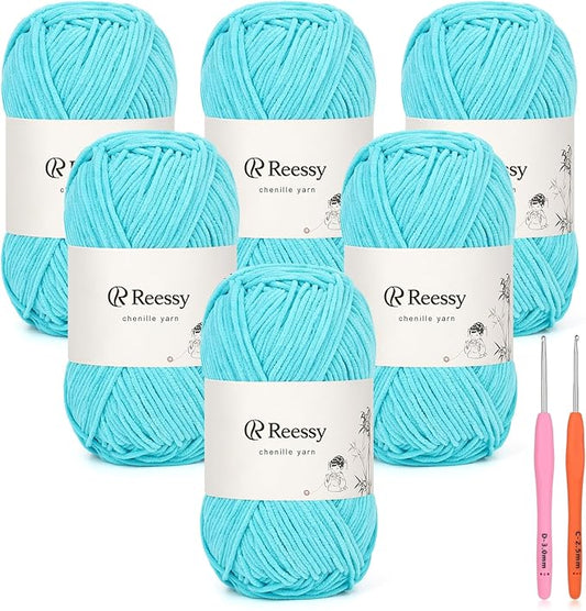 Skinny Chenille Yarn for Crocheting - 6 Pack of 50g/158yd (948yd Total) - Soft Matte Thin Chenille CYC #2 - Fine Weight Baby Yarn for Plush Toys, Baby Blankets & Small Crafts(Slate Blue)