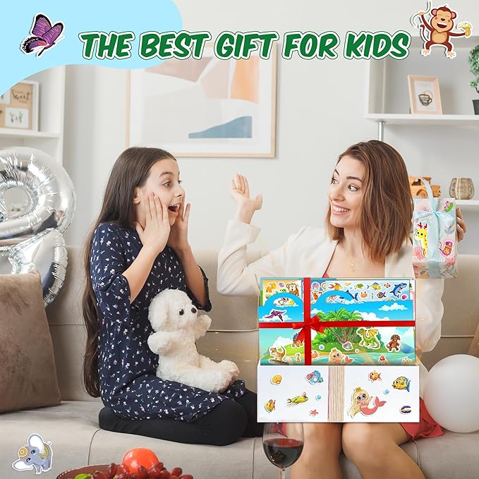 3200+pcs stickers for kids, 102 sheets cartoon animal sticker for toddlers, reward cute stickers 18 theme for school teachers students parents, scrapbook journal gifts decor