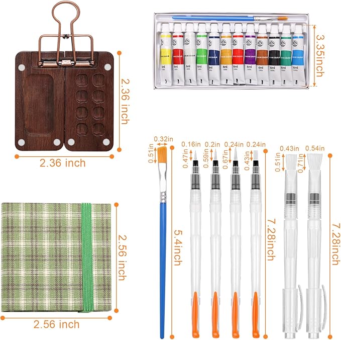 Boyistar Paint Palette Travel Kit, Mini Watercolor Paint Set, 2.36’’ Wooden Grid Paint Box for Painters Artists Students