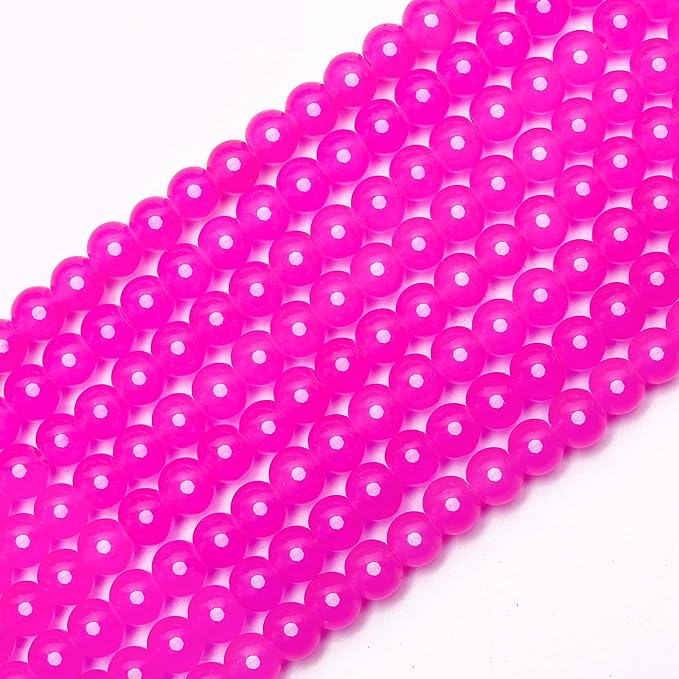 AhaBloom300PCs 6mm Rose Jade Glass Beads Bulk, Round Smooth Hole Glass Crystal Beads for Jewelry Making, DIY Bracelets, Necklaces, Bag Charms, Keychains and Craft Projects