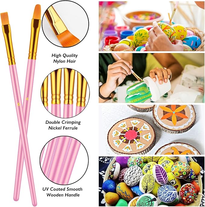 Paint Brushes Set, 20 Pcs Paint Brushes for Acrylic Painting, Oil Watercolor Acrylic Paint Brush, Artist Paintbrushes for Body Face Rock Canvas, Adult Drawing Arts Crafts Supplies, Blush